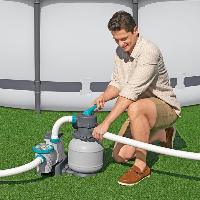 Bestway 1,500 Gallon Sand Filter Pump for 300 to 11,200 Gallon Above Ground Outdoor Swimming Pools with ChemConnect Clean Water Dispenser