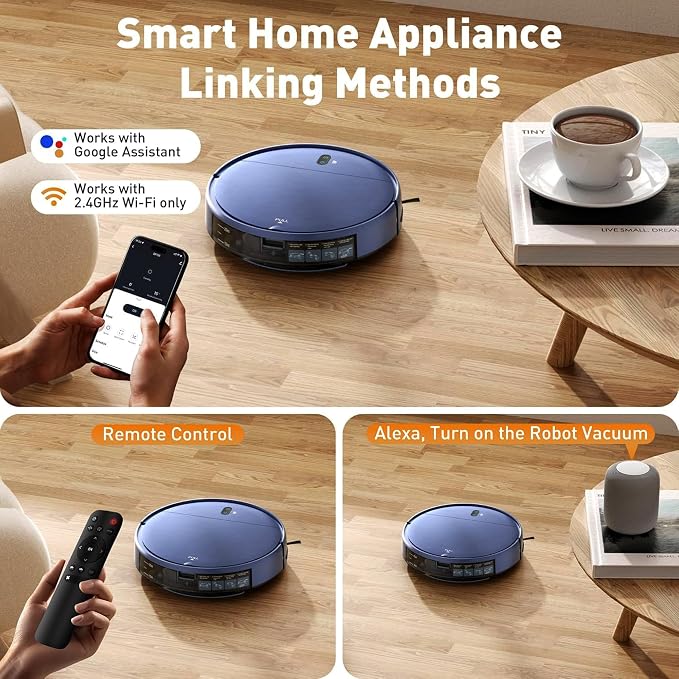 Robot Vacuum, Robot Vacuum and Mop, Smart Robotic Cleaner with APP/Remote/Voice Control, Scheduled Cleaning, Slim Body & Self-Charging, Ideal for Pet Hair, Carpet and Hard Floors