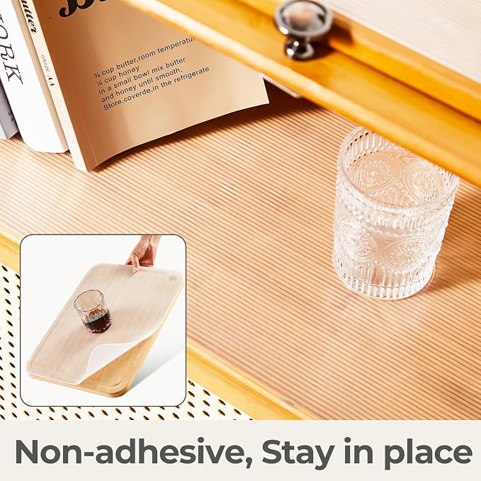 100% EVA Shelf Liner, 18" x 240" Drawer Liners for Kitchen Cabinet, Non Adhesive Non Slip Plastic Dresser Pantry Shelves Mat, Clear