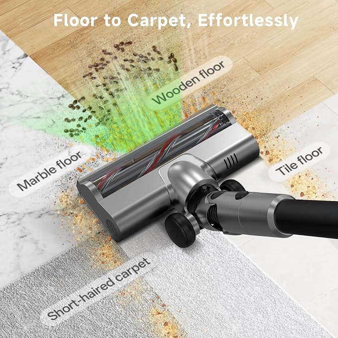 Cordless Stick Vacuum Cleaner - Rechargeable,40Kpa Powerful Suction Vacuum for Home,45Mins Runtime,Detachable Battery,Anti-Tangle, 8 in 1 Lightweight Vacuum for Pet Hair Carpet Hardwood,Silver