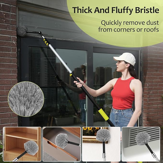 【Upgrade Anti Rotation 】 36ft High Reach Duster Kit,5-36ft Lightweight Aluminum Alloy Extension Rod,7-Piece Set,210° Steering Head Clean Various Angle,for Cleaning Ceiling,High Wall