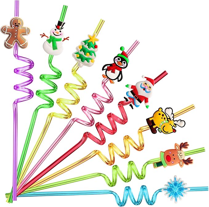24 Christmas Party Favors Classroom Favors Xmas Drinking Straws Goodie Gifts for Kids Adults Christmas Party Supplies with 2 PCS Cleaning Brushes