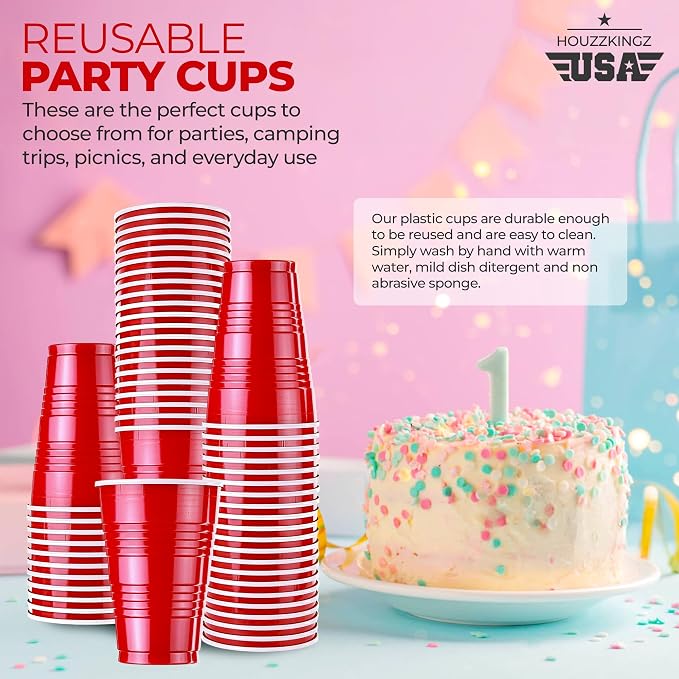 Red Plastic Disposable Cups - 18 Oz., 240 Ct. | Heavy Duty Large Party Cold Drink Plastic Cups Disposable