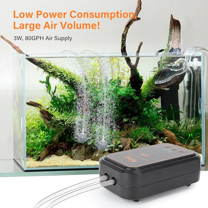 hygger Aquarium Air Pump, Rechargeable Portable Oxygen Pump with Single/Dual Outlets, Ultra Quiet Battery Powered Air Bubbler for Fish Tank up to 200 Gallo