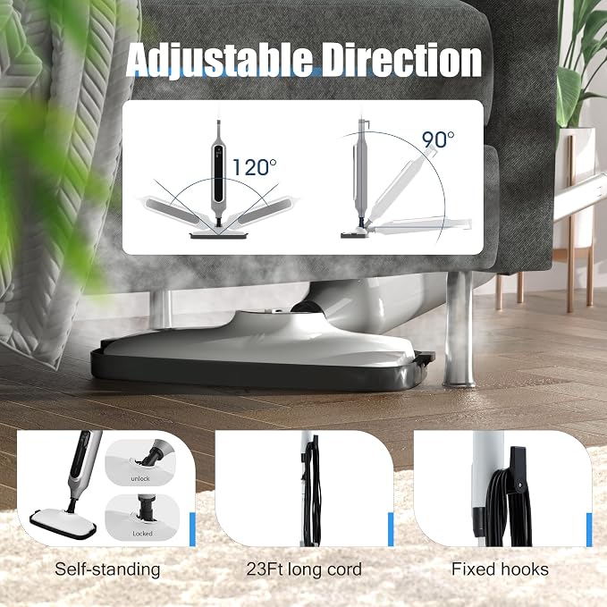 12 in 1 Steam Mop, Detachable Handheld Steam Cleaner for Home, 23FT Cord, for Hardwood Floor Cleaning, Tile, Carpet, Furniture, Clothes, Windows, Grey
