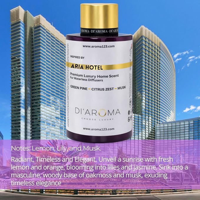 Di’Aroma Luxury Aria Hotel Resort Collection Fragrance Oil, Diffuser Oil for Waterless & Cold-Air Diffusers, Premium Air Freshener, Long-Lasting Home & Business Scent, Made in USA (120ml, Aria Hotel)