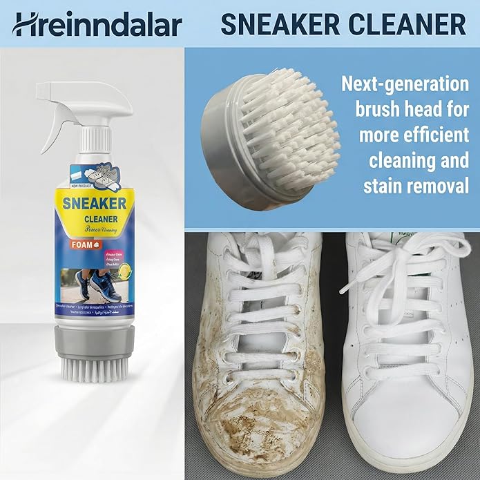 Sneaker Cleaner with Detachable Brush | 2-in-1 Foam Formula Whitens Yellowed Soles & Conditions | Gentle Stain Remover for Leather, White Sneakers, Canvas, Suede & Fabric
