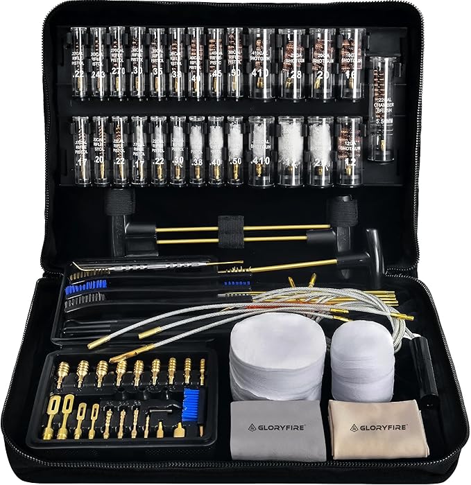 GLORYFIRE Universal Gun Cleaning Kit for Handgun Shotgun & Pistol,Elite Gun Cleaning Set with High-end Brass Brushes, Mops, Jags, Reinforced Rods and Gun Cleaning Snake&Ropes