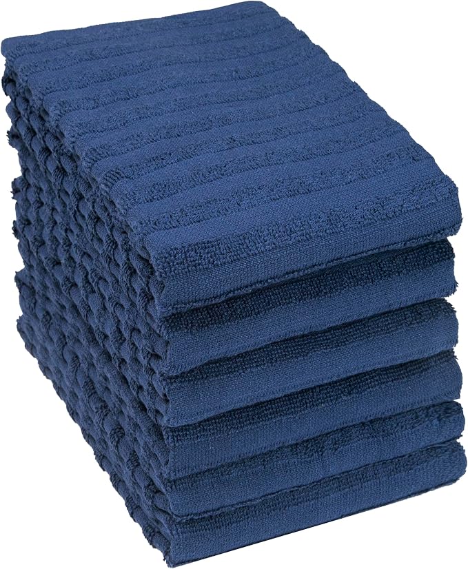 Premium Kitchen Towels (20”x 28”, 6 Pack) | Large Cotton Dish Towels 450 GSM | Highly Absorbent Terry Kitchen Linen Set with Hanging Loop | Blue Solid