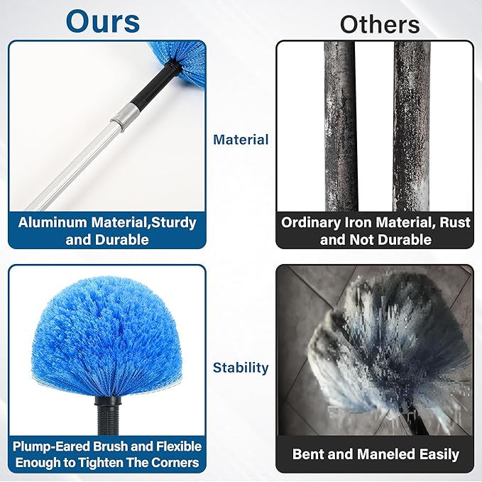 26 Feet High Reach Cobweb Duster with 6-21Ft Extension Pole, Webster Cobweb Duster with Telescopic Aluminum Pole, Spider Web Brush for Outdoor & Indoor Cleaning