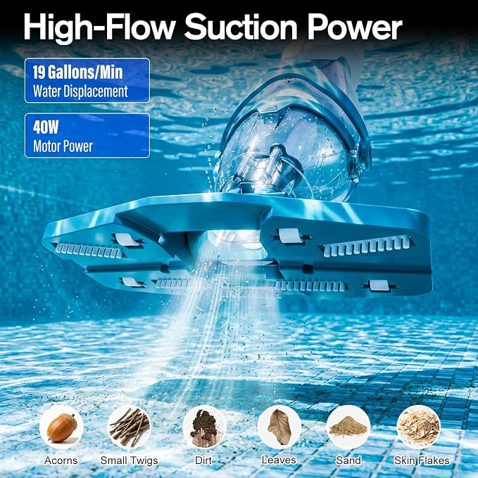 2026 Upgraded Cordless Pool Vacuum for Above Ground Pools, Dual Modes High-Flow/Strong-Suction, 1520GPH, 60 Mins Runtime, Handheld Pool Cleaner with Telescopic Pole, 3 Filter Bags