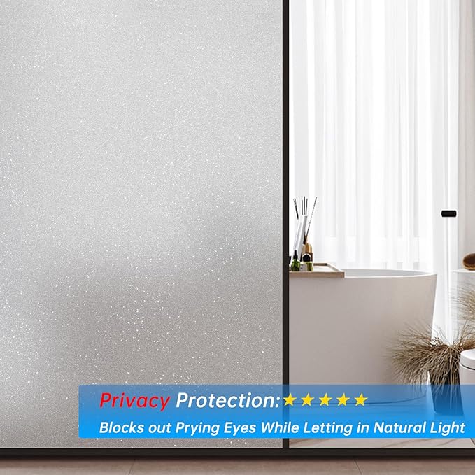 Frosted Glass Window Privacy Film Decorative, Bathroom Privacy Film for Glass Windows Cover, Static Cling, Removable, Reusable, Anti-UV, Anti-Glare, Heat Blocking,Flash Point Pure, 23.6X157.4Inch
