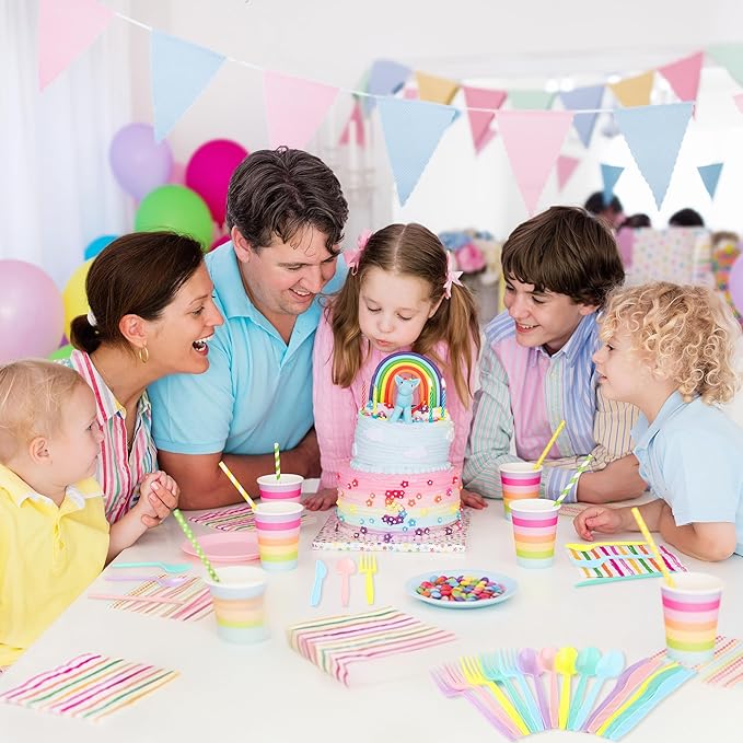 Kochorie 90 Pieces Pastel Plastic Cutlery Set Macaron Colors Disposable Plastic Utensils Colorful Heavy Duty Flatware Set Includes 30 Knives 30 Forks 30 Spoons for Easter, Birthday, Tea Party, Wedding