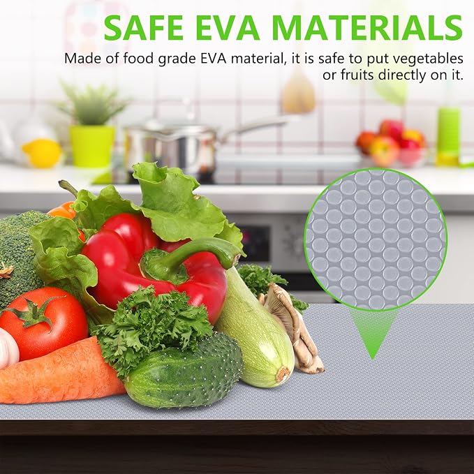 Shelf Liners for Kitchen Cabinets Refrigerator Liners Waterproof Kitchen Cupboard Liner Non-Slip Drawer Mats EVA Material Non Adhesive Fridge Mats for Shelves - Clear 17.5 x 393.7 Inches