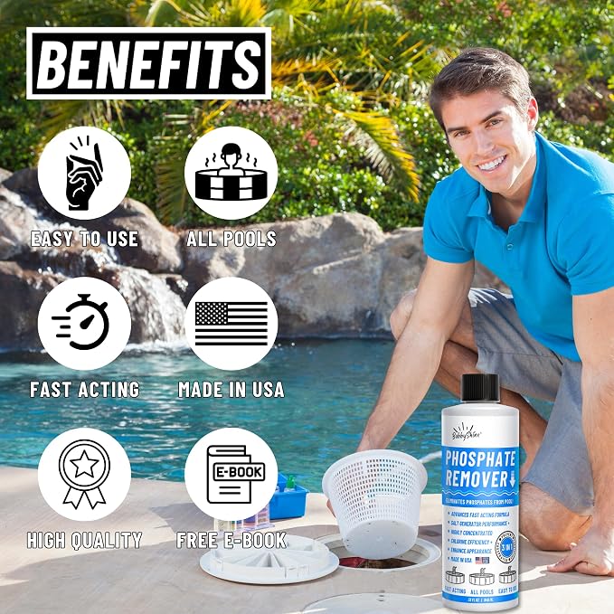 BubbyShine, Phosphate Remover - Pool Chemicals, Pool Phosphate Remover, Pool Chemicals For Inground Pools & Above Ground Swimming Pools, Perfect for Pool Openings to Make Your Pool Phosphate Free 32oz