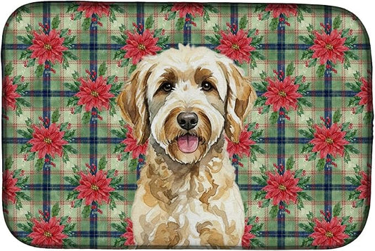 Caroline's Treasures Labradoodle Christmas PoinsettIas Dish Drying Mat Absorbent Dish Drying Mat Pad for Kitchen Counter Dish Drainer Mat for Countertop, 14 x 21", Multicolor