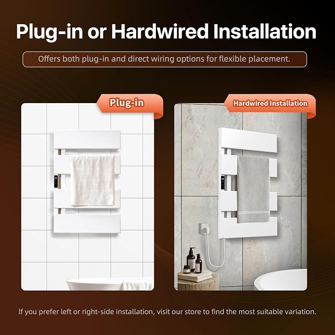 Electric Towel Warmer with Smart LED Timer, Modern [2/3/4] Bar Large Panel Heated Towel Rack, Wall-Mounted Plug-in/Hardwired 2-in-1, Rapid Warmth for Bathrooms, [Matte Black/Alpine White]