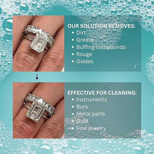GemOro Jewelry Cleaner Solution Concentrate for Ultrasonic Machines | Professional Performance Liquid Cleans Rings Watches Glasses Earrings & Coins | Compatible with Diamond Gold & Silver (1 Quart)