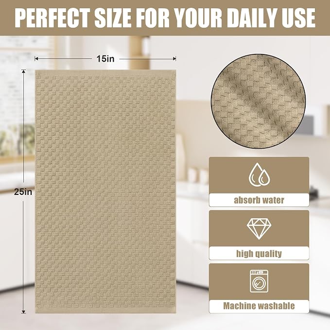 Homaxy 100% Cotton Terry Kitchen Towels(15" x 25", 8 Pack), Soft and Super Absorbent Dish Towels, 380 GSM Reusable Tea Towel with Hanging Loop, Pineapple Grid Designed, Tan
