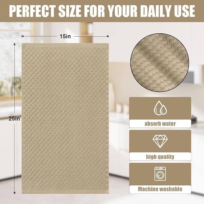 Homaxy 100% Cotton Terry Kitchen Towels(15" x 25", 6 Pack), Soft and Super Absorbent Dish Towels, 380 GSM Reusable Tea Towel with Hanging Loop, Pineapple Grid Designed, Tan
