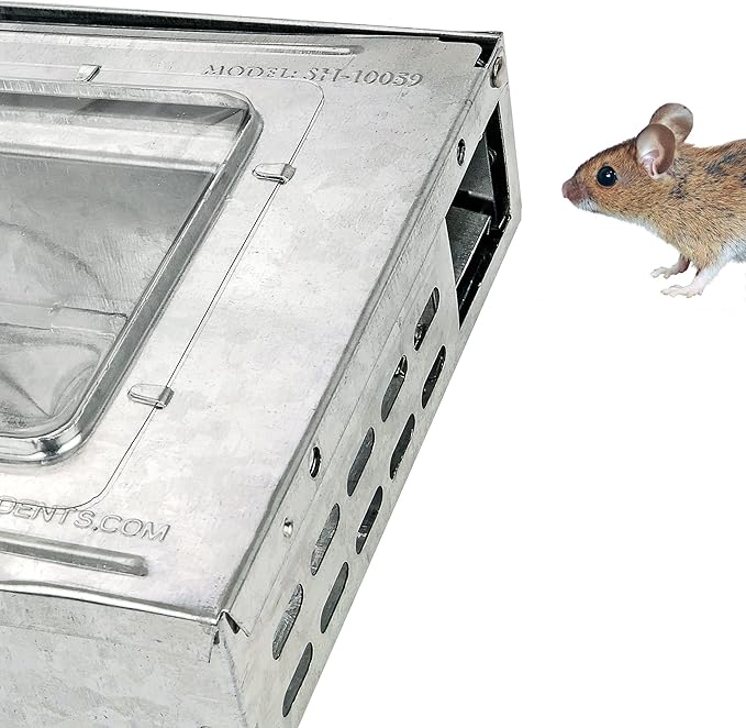 Humane Mouse Trap 2-Pack – No Winding or Resetting, Non-Jamming, Clear Window View, Silver, No-Kill Indoor Mouse Traps, Preferred by Professional Pest Controllers