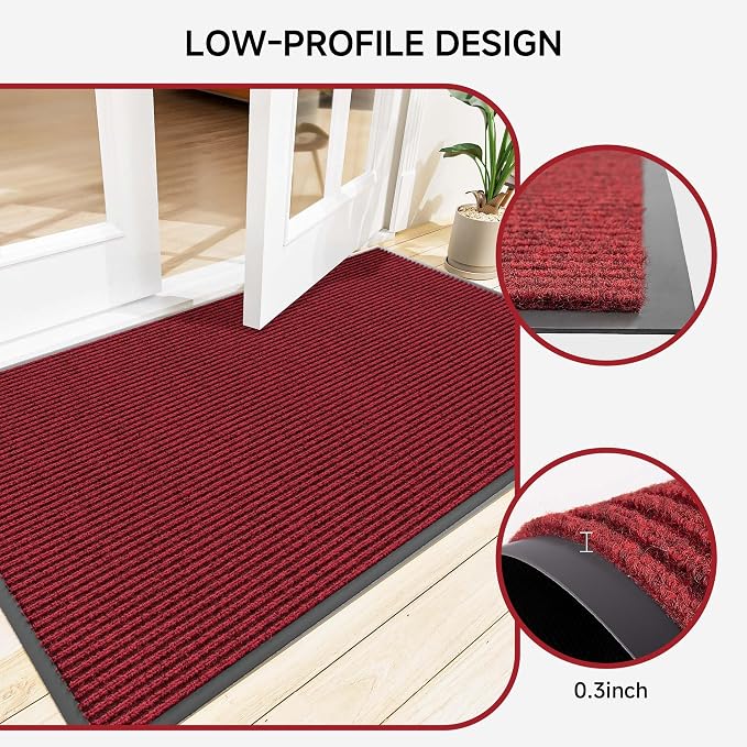 100pointONE Front Door Mat, Heavy Duty Indoor Outdoor Doormat, 96" x 48" Low Profile Outdoor Mats for Home Entrance, Stain and Fade Resistant Welcome Mat Ideal for High Traffic Area, Red
