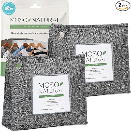 Moso Natural Air Purifying Bag 300g (10.58oz) Premium Bamboo Charcoal Odor Absorber for Home & Pet, Closet Odor Eliminator & Small Room Deodorizer, Unscented Charcoal Bags Last 2 Years (2 Pack)