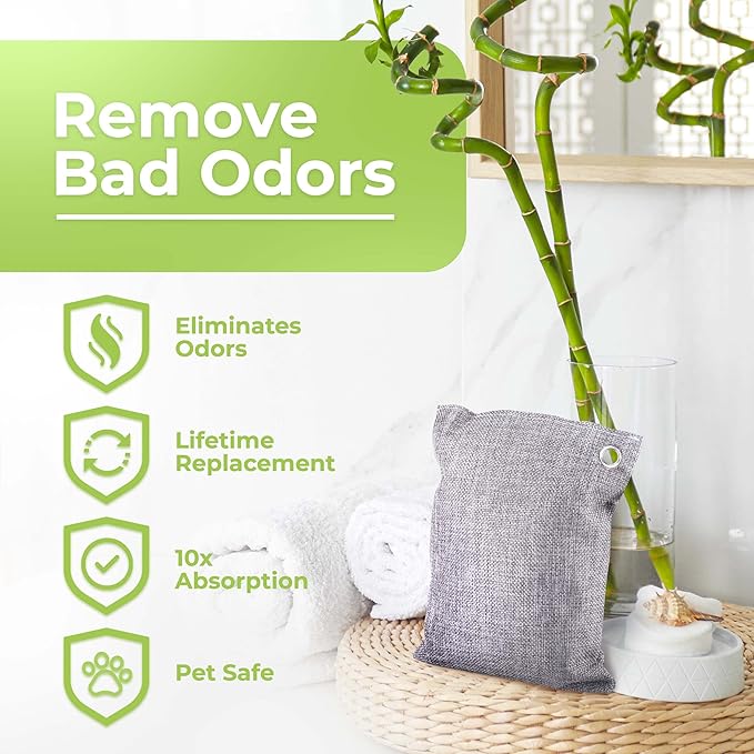 Nature Fresh Charcoal Bags Odor Absorber (Large, 12 Pack, 200g each), Reduce Odors Naturally with Bamboo Charcoal Air Purifying Bags for Car, Home, Closet, Shoe Deodorizer Eliminator Freshener Remover