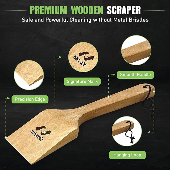 All-Natural Wooden Grill Scraper Tool 16" | Bristle-Free Grill Cleaner for Outdoor Grill | Eco-Friendly BBQ Cleaning Tool for Safe Grate Care