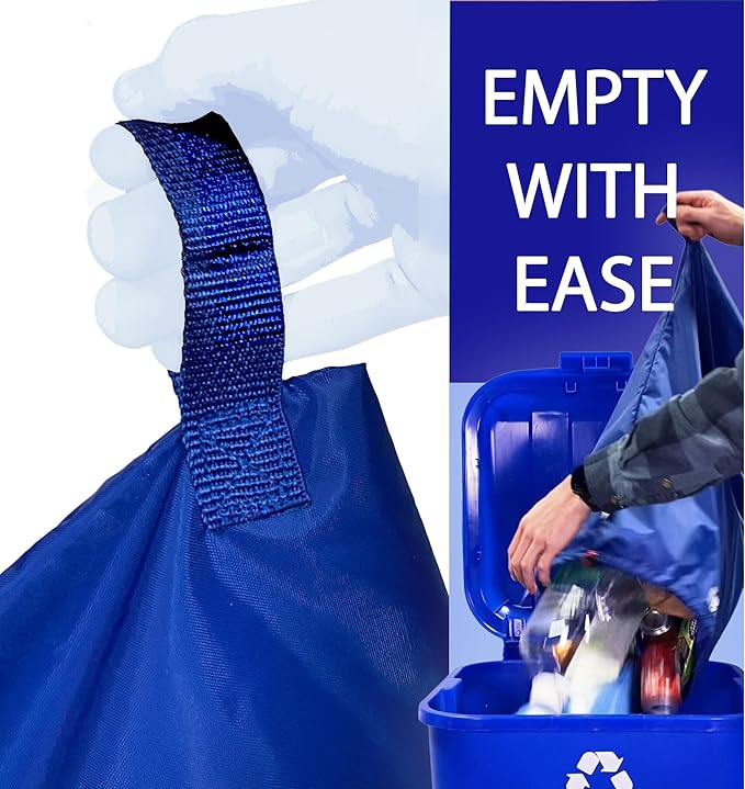 blubag Reusable Recycling Bag, 13-Gal Tall Kitchen, basic edition – Paracord Drawstring, Cinch Hardware, Dump Handle, 1-Pack