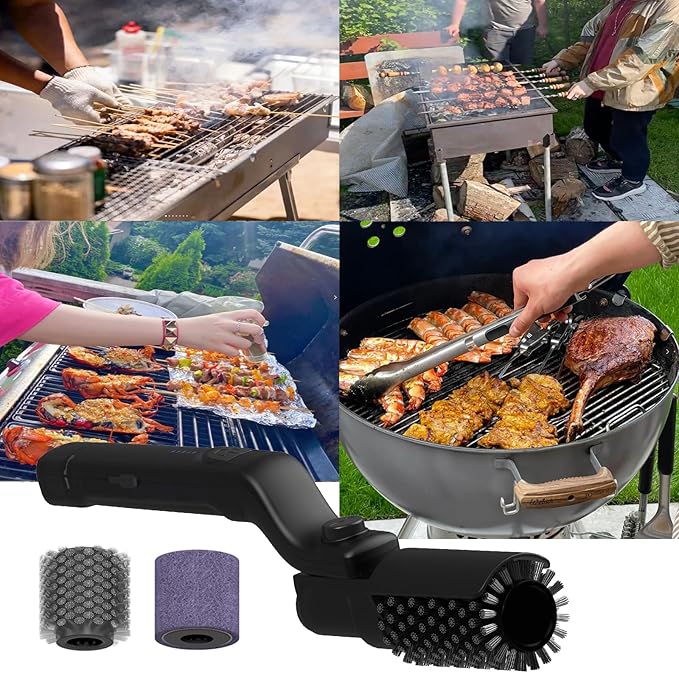 New Electric BBQ Grill Brush,Rechargeable BBQ Cleaning Brush,Carries Two Replacement Cleaning Brushes,Grill Accessories Black