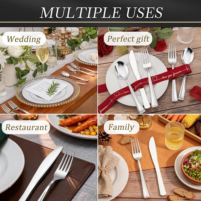 WDF 160 Pieces Silver Plastic Silverware - Silver Disposable Silverware - Plastic Silverware Heavy Duty - 80 Forks 40 Knives 40 Spoons - Disposable Cutlery Perfect for Party Baby Shower Wedding Spring