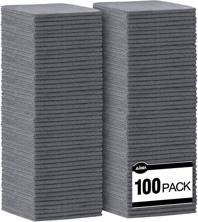 AIDEA Microfiber Cleaning Cloth Grey-100PK, Soft Absorbent Rags, Microfiber Towels for Cars, Kitchen Towels, Dusting Cloth for Home, Window, Cleaning Supplies, 12"×12"