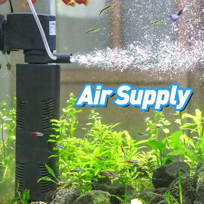 Fish Tank Filter Small Pond Filter for 100-200 Gal. Tank Crystal 420GPH Biochemical Filtration Powerful Submersible Water Pump Large Aquarium Accessories Air Supply
