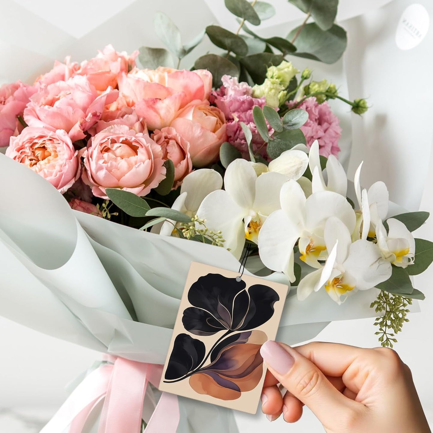 Boho Abstract Floral Car Air Freshener 4 Pcs, Retro Orange and Black Flower Hanging Scents Air Freshener for Women Girls Gifts, Vintage Scented Car Accessories Decor for Room Closet Drawer