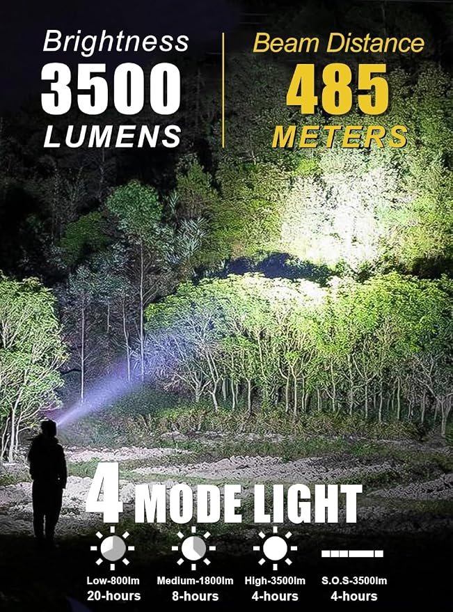 PFSN Scuba Dive Light 3500 Lumen, Underwater 150M Waterproof Diving Flashlight with 485M Narrow Beam, 20Hrs Runtime, Safety Lock Switch, Professional Rechargeable LED Dive Torch for Caving, Snorkeling