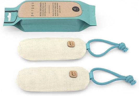 PURGGO Bamboo Charcoal Air Purifying Bag - Lasts 365+ Days - Shoe Deodorizer, Odor Eliminator - No Chemicals - Air Freshener for Shoes and Closet - Remove Odor Naturally [2 Pack] [Beige]