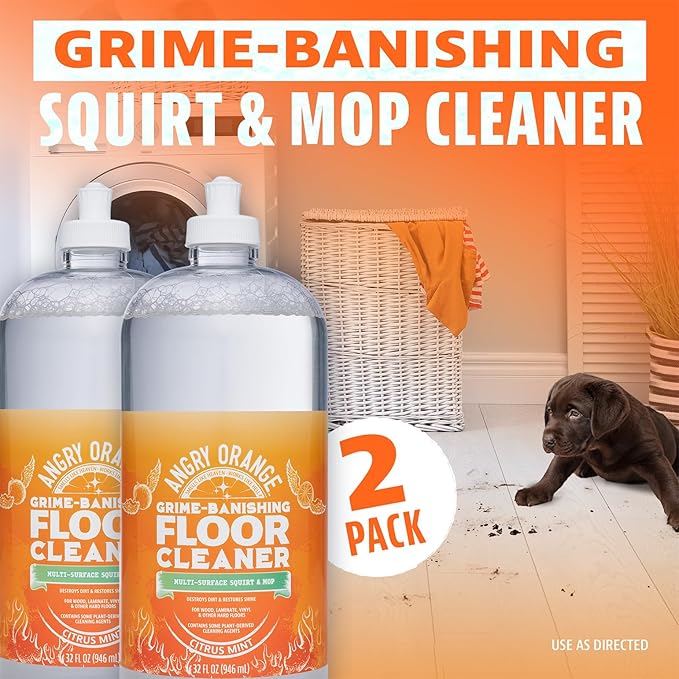 ANGRY ORANGE Pet Odor and Floor Cleaning Set – Citrus Mint Floor Cleaner (32 oz, 2 Pack) + Citrus Odor Eliminator for Dog and Cat Urine and Stains (24 oz)