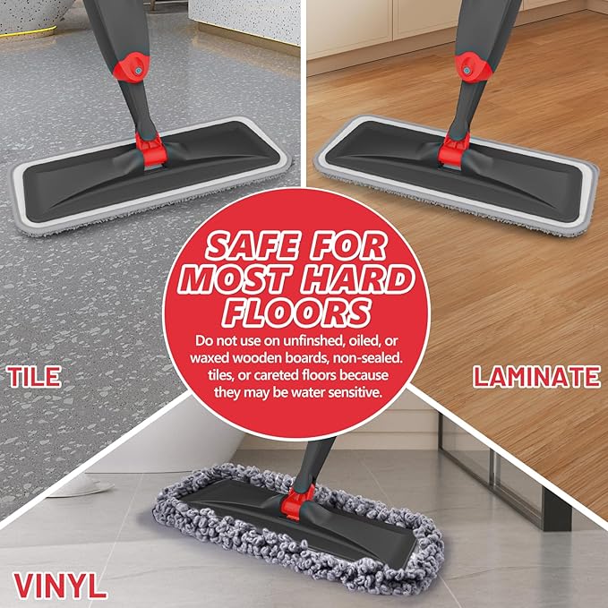 HOMTOYOU Spray Mops for Floor Cleaning with 2 Bottles and 3 Pads