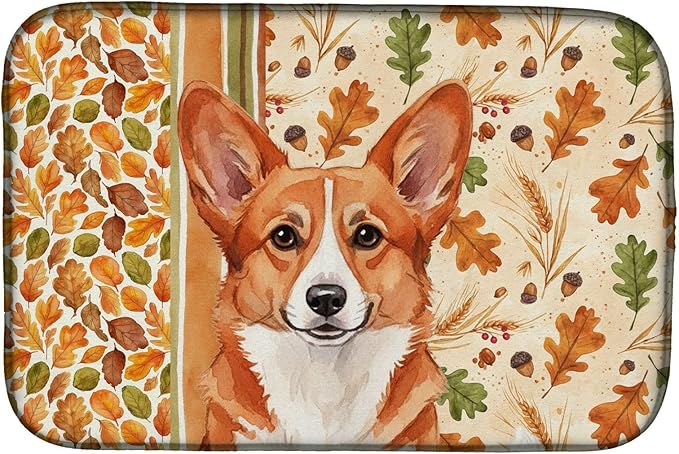 Caroline's Treasures Red Cardigan Welsh Corgi Heirloom Fall Dish Drying Mat Absorbent Dish Drying Mat Pad for Kitchen Counter Dish Drainer Mat for Countertop, 14 x 21", Multicolor