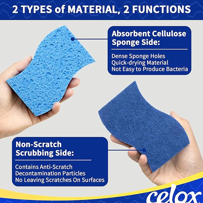 CELOX Non-Scratch Scrub Sponges, Washing Dishes and Cleaning Kitchen, 36 Pack, Blue