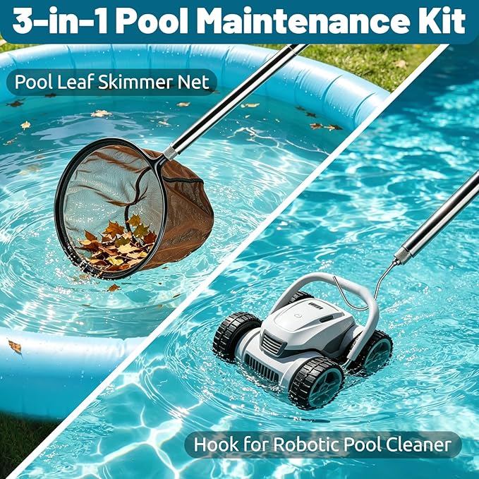 Pool Skimmer Net with Pole Telescoping 4-Section Pole with Heavy Duty Deep Mesh Pool Net and Hook Skimmer Swimming Pool Leaf Skimmer Nets 21"-77.8"