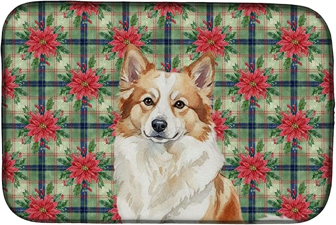 Caroline's Treasures Tan Icelandic Sheepdog Christmas PoinsettIas Dish Drying Mat Absorbent Dish Drying Mat Pad for Kitchen Counter Dish Drainer Mat for Countertop, 14 x 21", Multicolor