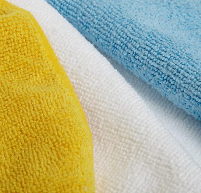 Amazon Basics Microfiber Cleaning Cloths, Ultra Absorbent, Scratch-Free, Highly Absorbent, Non-Abrasive, Reusable and Washable, 16" x 12", Blue/White/Yellow, (Pack of 288)