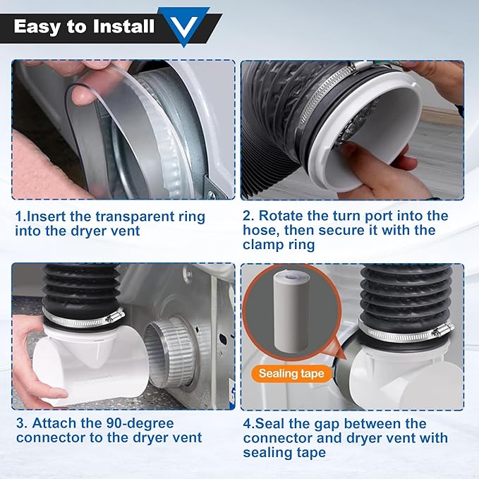 Dryer Lint Trap, Metal Dryer Duct Lint Trap Lint Catcher Collector Box with 90 Degree Dryer Vent Elbow Connector Kit 2 Filter Screens 4 inch Exhaust Hose Clamps Aluminum Foil Tape Cleaning Brush