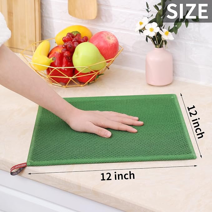Homaxy 100% Cotton Waffle Weave Kitchen Dish Cloths, Ultra Soft Absorbent Quick Drying Dish Towels, 12 x 12 Inches, 18-Pack, Grass Green