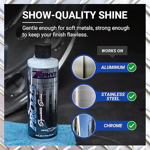 Zephyr - Pro 25 Easy Kut Liquid Metal Polish - Stainless Steel, Chrome, & Aluminum Polish - Metal Polishing for Lifted Trucks, Show Vehicles, Motorcycles, & More - 32 oz.