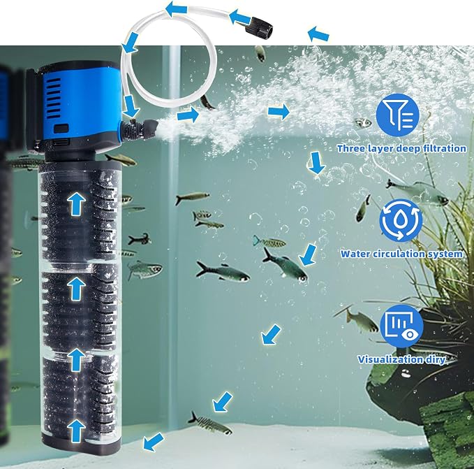 COOSPIDER Aquarium Filter 260GPH Fish Tank Filter for 30-75 Gallon Tank | 14W Powerful Internal Pond Pump, Submersible Turtle Tank Filter for Cold Plunge, Saltwater & Freshwater Tank, Oxygen Supply