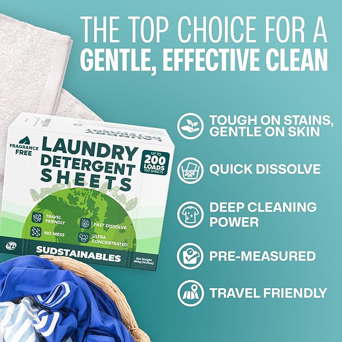 100 Sheets Laundry Detergent Bundle Fresh Linen, Lavender, Unscented, and Lemon