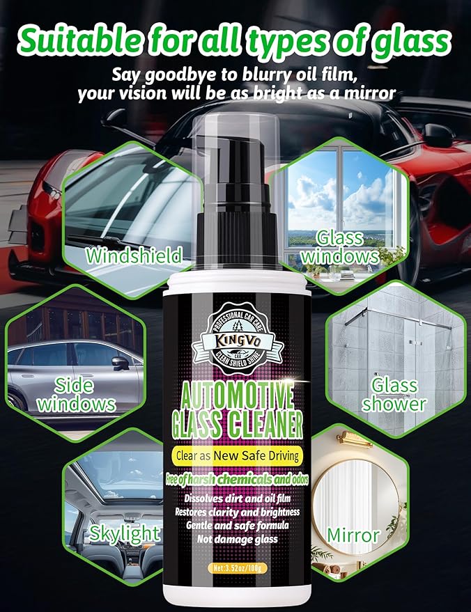 Kingvo Car Leather Cleaner and Car Window Cleaner, Dashboard Shower Door Glass Window Polish Spray Detailing Tool Water Spot Remover Wash Kit